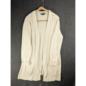 Karen Scott cream cable knit Long cardigan sweater SZ XL Cottage Boho Y2K